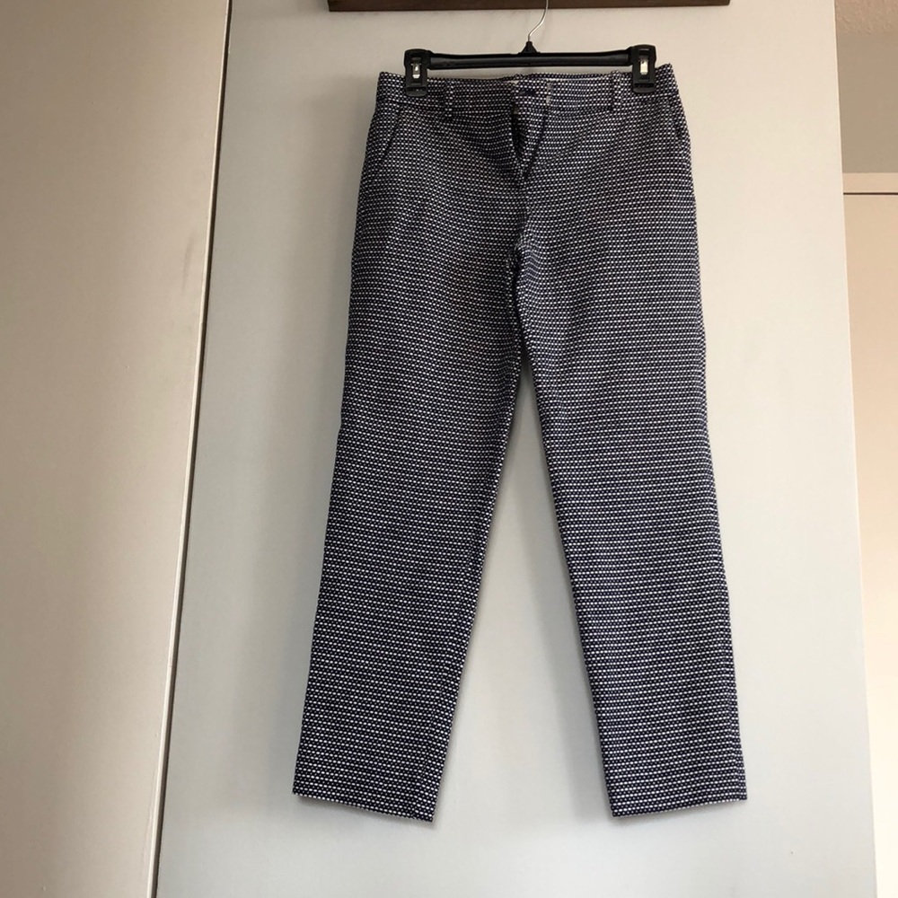 Jcrew cafe Capri pants, navy and white pattern